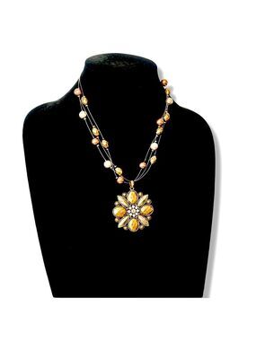 COLDWATER CREEK Tri-tone Antiqued Rustic Layered Flower Necklace | NEW​